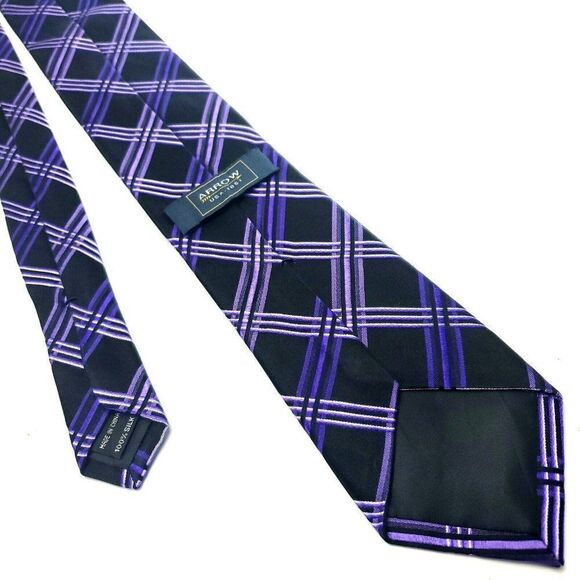 Arrow USA 1851 Black Purple Silk Tie Woven Striped - Picture 3 of 6